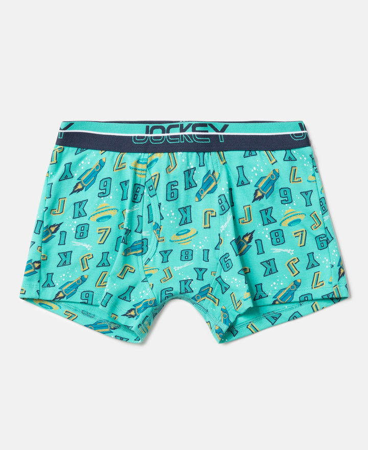 Super Combed Cotton Elastane Stretch Printed Trunk with Ultrasoft Waistband - Billiard Green & Navy (Pack of 2)