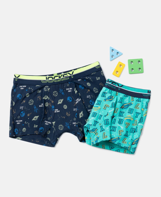 Super Combed Cotton Elastane Stretch Printed Trunk with Ultrasoft Waistband - Billiard Green & Navy (Pack of 2)