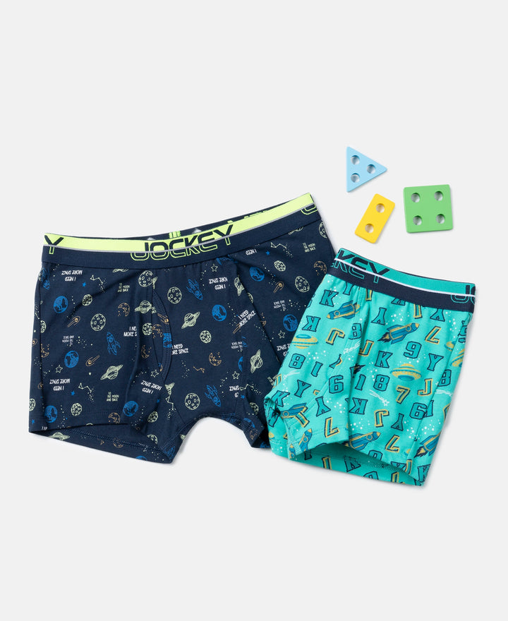 Super Combed Cotton Elastane Stretch Printed Trunk with Ultrasoft Waistband - Billiard Green & Navy (Pack of 2)