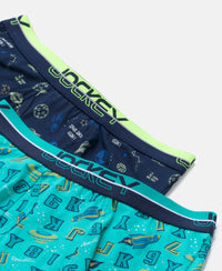 Super Combed Cotton Elastane Stretch Printed Trunk with Ultrasoft Waistband - Billiard Green & Navy (Pack of 2)