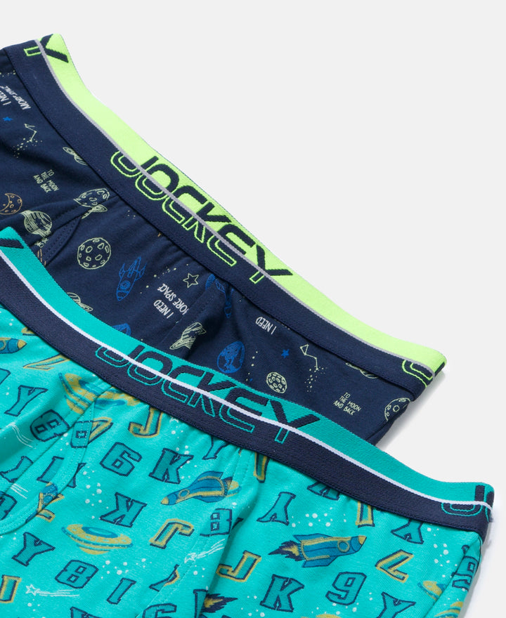 Super Combed Cotton Elastane Stretch Printed Trunk with Ultrasoft Waistband - Billiard Green & Navy (Pack of 2)