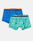 Super Combed Cotton Elastane Stretch Printed Trunk with Ultrasoft Waistband - Billiard Green & Rich Royal Blue (Pack of 2)