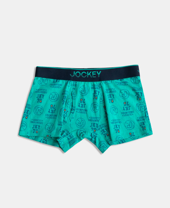 Super Combed Cotton Elastane Stretch Printed Trunk with Ultrasoft Waistband - Black & Billiard Green (Pack of 2)
