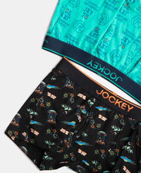 Super Combed Cotton Elastane Stretch Printed Trunk with Ultrasoft Waistband - Black & Billiard Green (Pack of 2)