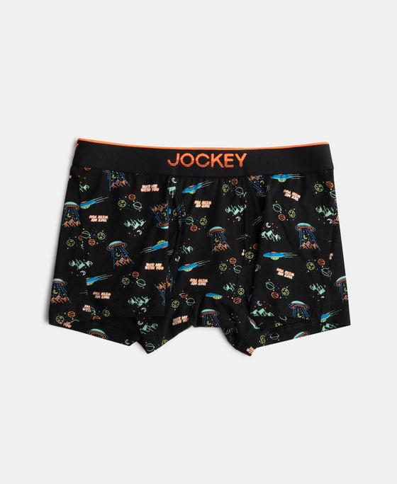 Super Combed Cotton Elastane Stretch Printed Trunk with Ultrasoft Waistband - Black & Billiard Green (Pack of 2)