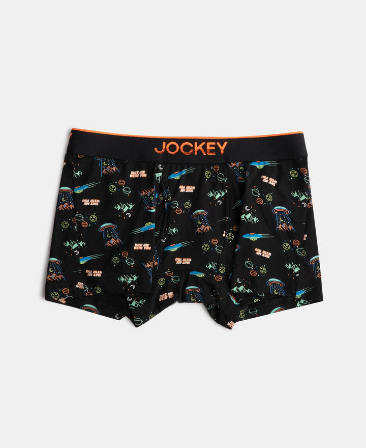 Super Combed Cotton Elastane Stretch Printed Trunk with Ultrasoft Waistband - Black & Billiard Green (Pack of 2)