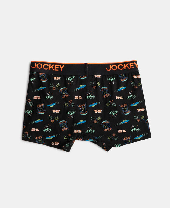 Super Combed Cotton Elastane Stretch Printed Trunk with Ultrasoft Waistband - Black & Billiard Green (Pack of 2)