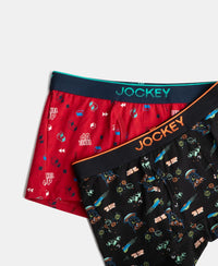 Super Combed Cotton Elastane Stretch Printed Trunk with Ultrasoft Waistband - Chilli Pepper & Black (Pack of 2)