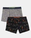 Super Combed Cotton Elastane Stretch Printed Trunk with Ultrasoft Waistband - Grey & Black (Pack of 2)