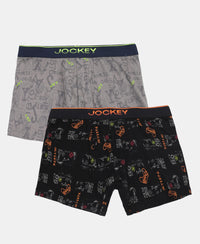 Super Combed Cotton Elastane Stretch Printed Trunk with Ultrasoft Waistband - Grey & Black (Pack of 2)