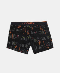 Super Combed Cotton Elastane Stretch Printed Trunk with Ultrasoft Waistband - Grey & Black (Pack of 2)