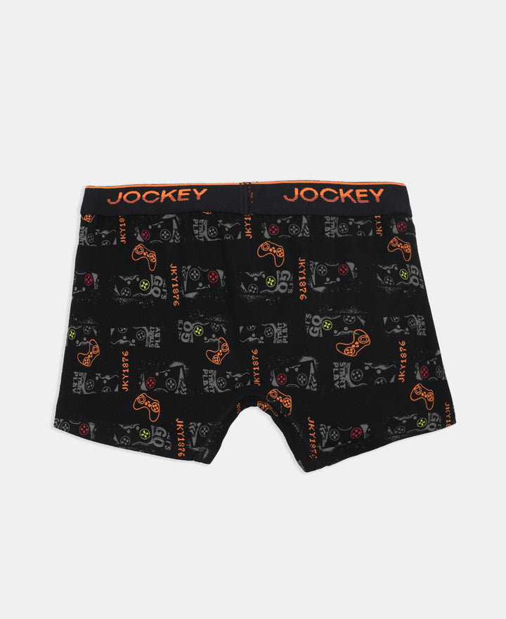 Super Combed Cotton Elastane Stretch Printed Trunk with Ultrasoft Waistband - Grey & Black (Pack of 2)