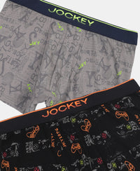 Super Combed Cotton Elastane Stretch Printed Trunk with Ultrasoft Waistband - Grey & Black (Pack of 2)