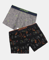 Super Combed Cotton Elastane Stretch Printed Trunk with Ultrasoft Waistband - Grey & Black (Pack of 2)