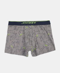 Super Combed Cotton Elastane Stretch Printed Trunk with Ultrasoft Waistband - Grey & Black (Pack of 2)