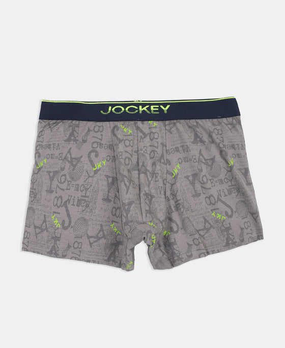 Super Combed Cotton Elastane Stretch Printed Trunk with Ultrasoft Waistband - Grey & Black (Pack of 2)