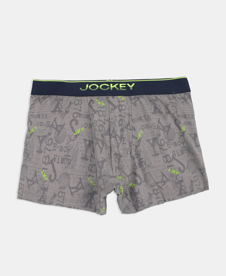 Super Combed Cotton Elastane Stretch Printed Trunk with Ultrasoft Waistband - Grey & Black (Pack of 2)