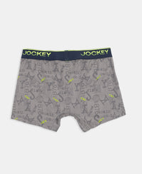 Super Combed Cotton Elastane Stretch Printed Trunk with Ultrasoft Waistband - Grey & Black (Pack of 2)