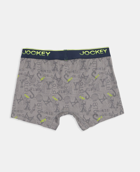 Super Combed Cotton Elastane Stretch Printed Trunk with Ultrasoft Waistband - Grey & Black (Pack of 2)
