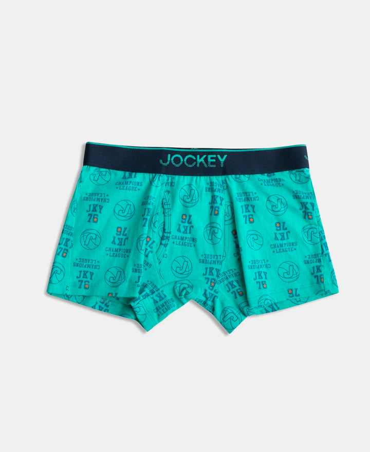 Super Combed Cotton Elastane Stretch Printed Trunk with Ultrasoft Waistband - Navy & Billiard Green (Pack of 2)