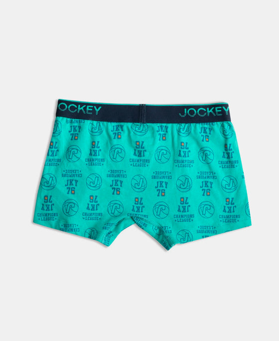 Super Combed Cotton Elastane Stretch Printed Trunk with Ultrasoft Waistband - Navy & Billiard Green (Pack of 2)