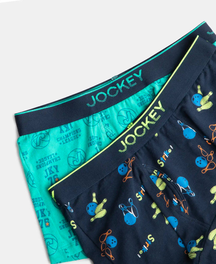 Super Combed Cotton Elastane Stretch Printed Trunk with Ultrasoft Waistband - Navy & Billiard Green (Pack of 2)