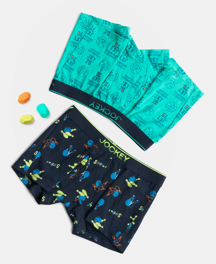 Super Combed Cotton Elastane Stretch Printed Trunk with Ultrasoft Waistband - Navy & Billiard Green (Pack of 2)