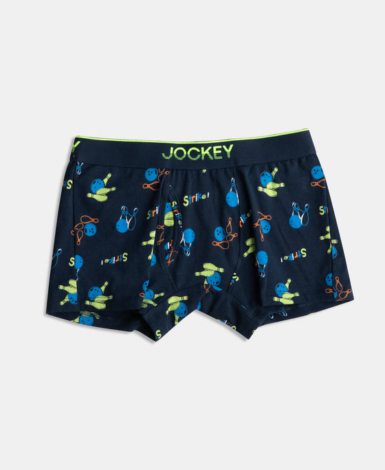 Super Combed Cotton Elastane Stretch Printed Trunk with Ultrasoft Waistband - Navy & Billiard Green (Pack of 2)