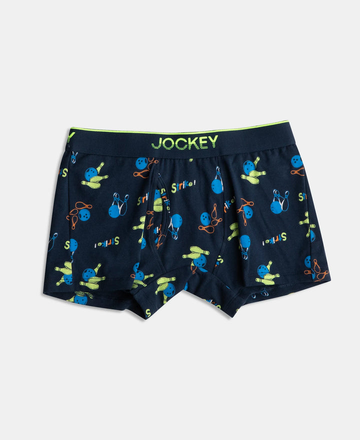 Super Combed Cotton Elastane Stretch Printed Trunk with Ultrasoft Waistband - Navy & Billiard Green (Pack of 2)