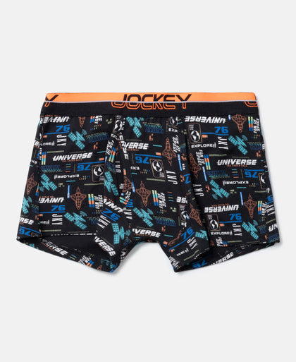 Super Combed Cotton Elastane Stretch Printed Trunk with Ultrasoft Waistband - Navy & Black (Pack of 2)