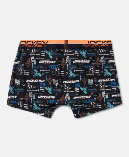 Super Combed Cotton Elastane Stretch Printed Trunk with Ultrasoft Waistband - Navy & Black (Pack of 2)