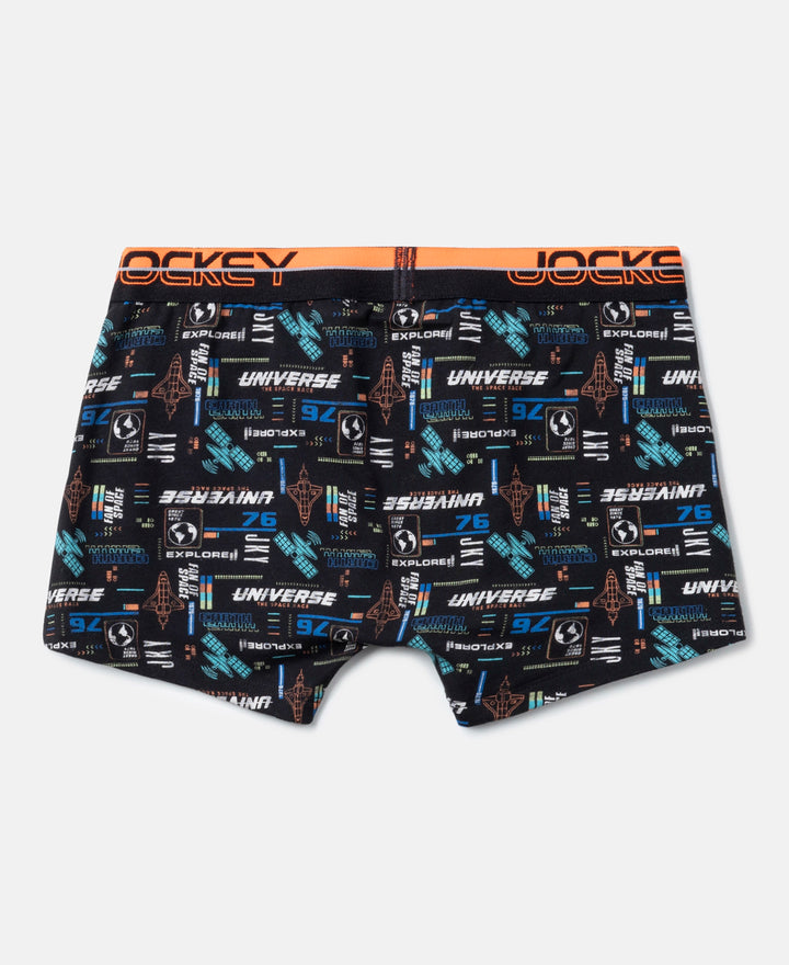 Super Combed Cotton Elastane Stretch Printed Trunk with Ultrasoft Waistband - Navy & Black (Pack of 2)