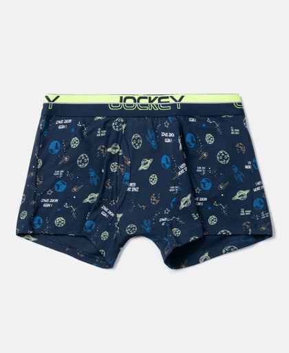 Super Combed Cotton Elastane Stretch Printed Trunk with Ultrasoft Waistband - Navy & Black (Pack of 2)