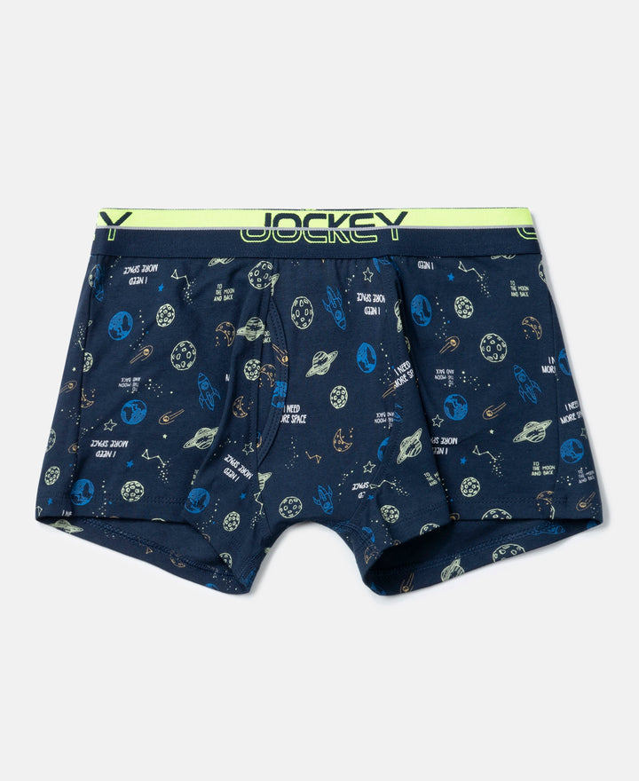 Super Combed Cotton Elastane Stretch Printed Trunk with Ultrasoft Waistband - Navy & Black (Pack of 2)