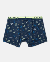 Super Combed Cotton Elastane Stretch Printed Trunk with Ultrasoft Waistband - Navy & Black (Pack of 2)