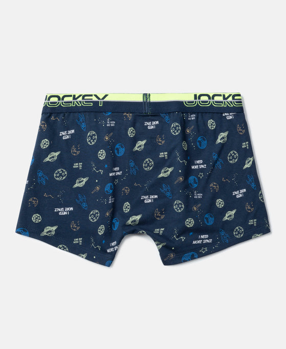 Super Combed Cotton Elastane Stretch Printed Trunk with Ultrasoft Waistband - Navy & Black (Pack of 2)