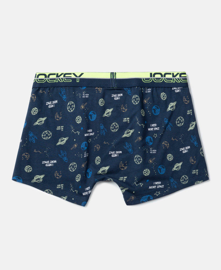 Super Combed Cotton Elastane Stretch Printed Trunk with Ultrasoft Waistband - Navy & Black (Pack of 2)