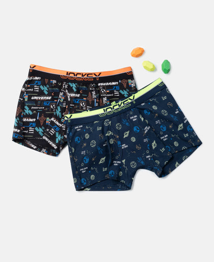 Super Combed Cotton Elastane Stretch Printed Trunk with Ultrasoft Waistband - Navy & Black (Pack of 2)