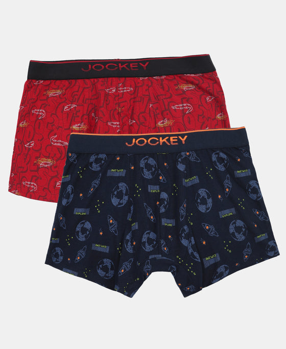 Super Combed Cotton Elastane Stretch Printed Trunk with Ultrasoft Waistband - Navy & Chilli Pepper (Pack of 2)
