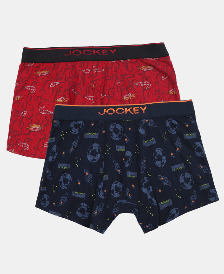 Super Combed Cotton Elastane Stretch Printed Trunk with Ultrasoft Waistband - Navy & Chilli Pepper (Pack of 2)