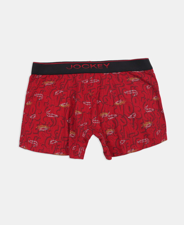 Super Combed Cotton Elastane Stretch Printed Trunk with Ultrasoft Waistband - Navy & Chilli Pepper (Pack of 2)