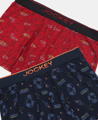 Super Combed Cotton Elastane Stretch Printed Trunk with Ultrasoft Waistband - Navy & Chilli Pepper (Pack of 2)