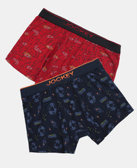 Super Combed Cotton Elastane Stretch Printed Trunk with Ultrasoft Waistband - Navy & Chilli Pepper (Pack of 2)