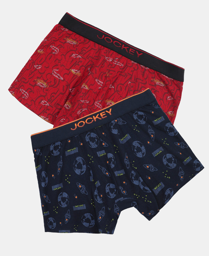 Super Combed Cotton Elastane Stretch Printed Trunk with Ultrasoft Waistband - Navy & Chilli Pepper (Pack of 2)