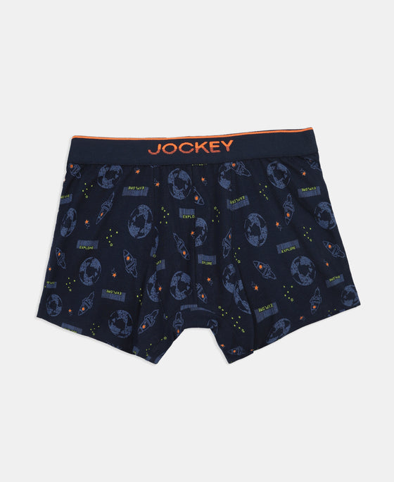 Super Combed Cotton Elastane Stretch Printed Trunk with Ultrasoft Waistband - Navy & Chilli Pepper (Pack of 2)