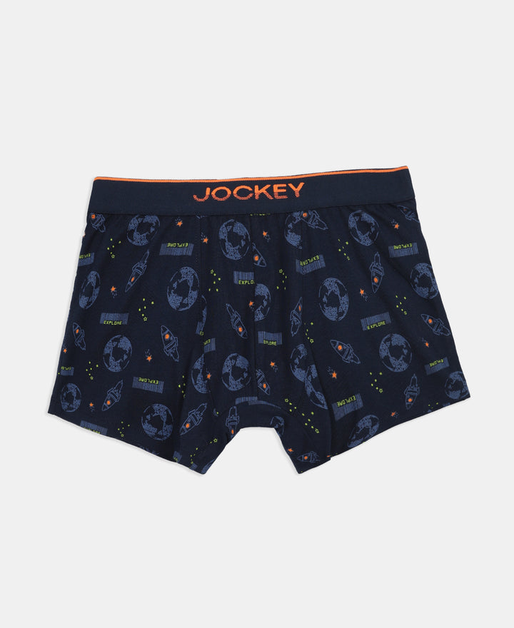 Super Combed Cotton Elastane Stretch Printed Trunk with Ultrasoft Waistband - Navy & Chilli Pepper (Pack of 2)