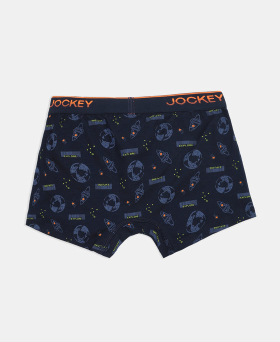 Super Combed Cotton Elastane Stretch Printed Trunk with Ultrasoft Waistband - Navy & Chilli Pepper (Pack of 2)