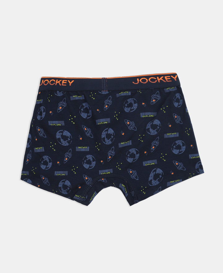 Super Combed Cotton Elastane Stretch Printed Trunk with Ultrasoft Waistband - Navy & Chilli Pepper (Pack of 2)