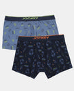 Super Combed Cotton Elastane Stretch Printed Trunk with Ultrasoft Waistband - Navy & Frost (Pack of 2)
