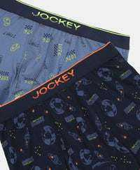Super Combed Cotton Elastane Stretch Printed Trunk with Ultrasoft Waistband - Navy & Frost (Pack of 2)